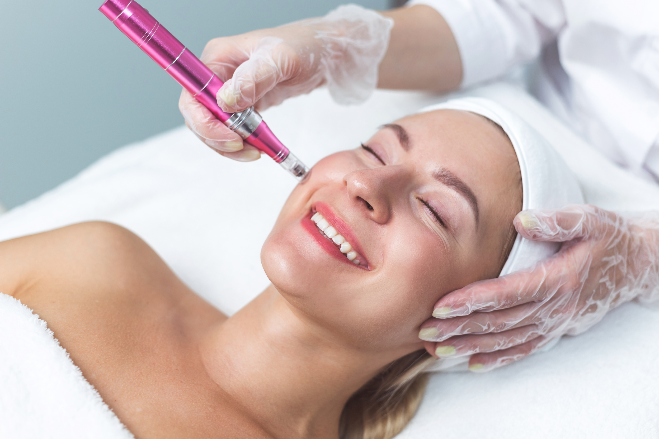 Woman Having Facial Treatment in Beauty Salon, Closeup. Oxy Derma